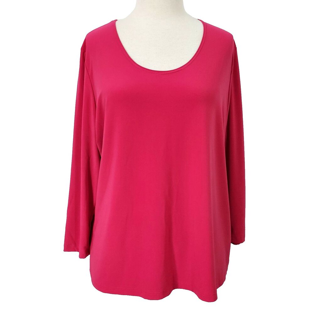 Susan Lawrence Hot Pink Shirt Top Stretch 3/4 Sleeve Womens Plus 1X Pullover